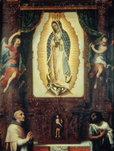 Копия картины "altarpiece of the virgin of guadalupe with saint john the baptist, fray juan de zum&#225;rraga and juan diego" художника "кабрера мигель"