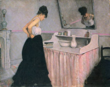 Репродукция картины "woman at a dressing table" художника "кайботт гюстав"