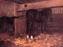 Копия картины "horses in the stable" художника "кайботт гюстав"
