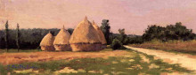 Репродукция картины "landscape with haystacks" художника "кайботт гюстав"