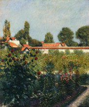 Картина "the garden of petit gennevillers, the pink roofs" художника "кайботт гюстав"