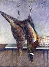 Репродукция картины "two hanging pheasants" художника "кайботт гюстав"