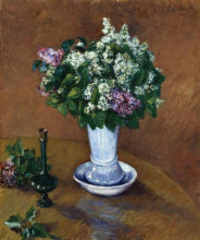 Репродукция картины "still life with a vase of lilacs" художника "кайботт гюстав"