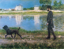 Репродукция картины "richard gallo and his dog at petit gennevilliers" художника "кайботт гюстав"