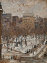 Репродукция картины "square in paris, snowy weather" художника "кайботт гюстав"