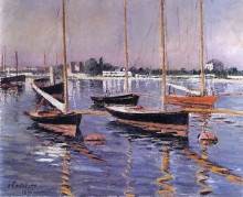 Репродукция картины "boats on the seine at argenteuil" художника "кайботт гюстав"