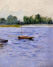 Репродукция картины "boat at anchor on the seine" художника "кайботт гюстав"