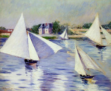 Репродукция картины "sailboats on the seine at argenteuil" художника "кайботт гюстав"