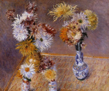 Репродукция картины "four vases of chrysanthemums" художника "кайботт гюстав"