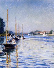 Репродукция картины "boats on the seine" художника "кайботт гюстав"
