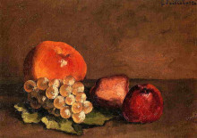 Репродукция картины "peaches, apples and grapes on a vine leaf" художника "кайботт гюстав"