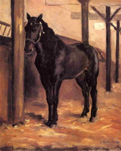Репродукция картины "yerres, dark bay horse in the stable" художника "кайботт гюстав"
