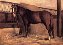 Репродукция картины "yerres, reddish bay horse in the stable" художника "кайботт гюстав"