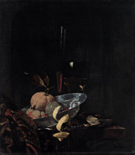 Картина "still-life with fruit, glassware, and a wanli bowl" художника "кальф виллем"