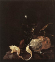 Репродукция картины "still-life with lemon, oranges and glass of wine" художника "кальф виллем"
