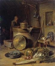 Репродукция картины "peasant interior with woman at a well" художника "кальф виллем"