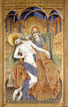 Картина "holy trinity gold, silver and silk embroidery, pearls, glass beads and velvet applique on linen, 112 x 64 cm vienna, kunsthistorisches museum" художника "кампен робер"