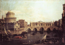Репродукция картины "capriccio: the grand canal, with an imaginary rialto bridge and other buildings" художника "каналетто"