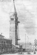 Картина "the piazzetta: looking north, the campanile under repair" художника "каналетто"
