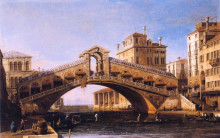 Картина "capriccio of the rialto bridge with the lagoon beyond" художника "каналетто"