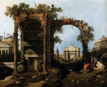 Картина "capriccio with classical ruins and buildings" художника "каналетто"
