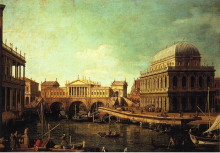 Картина "basilica di vecenza and the ponte de rialto" художника "каналетто"
