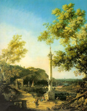 Репродукция картины "river landscape with a column" художника "каналетто"