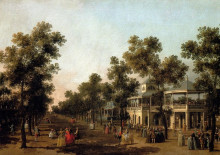 Картина "view of the grand walk, vauxhall gardens, with the orchestra pavilion, the organ house, the turkish dining tent and the statue of aurora" художника "каналетто"