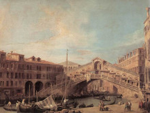 Репродукция картины "grand canal. the rialto bridge from the south." художника "каналетто"