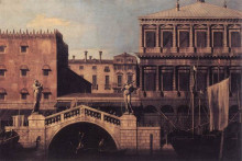 Картина "capriccio: the ponte della pescaria and buildings on the quay" художника "каналетто"