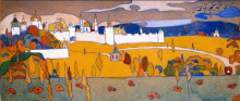 Репродукция картины "walled city in autumn landscape" художника "кандинский василий"