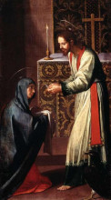Копия картины "st. john the evangelist giving communion to the virgin" художника "кано алонсо"