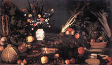 Картина "натюрморт с цветами и фруктами" художника "караваджо"