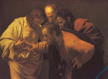 Репродукция картины "неверие святого фомы" художника "караваджо"