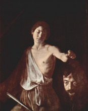 Репродукция картины "давид с головой голиафа" художника "караваджо"