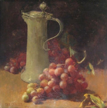 Картина "still life with grapes &amp; pewter flagon" художника "карлсен эмиль"