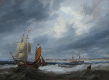 Репродукция картины "shipping off seaham by john wilson carmichael" художника "кармайкл джон уилсон"