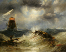 Репродукция картины "the irwin lighthouse, storm raging" художника "кармайкл джон уилсон"