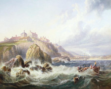 Репродукция картины "fishing boats off scotland by john wilson carmichael" художника "кармайкл джон уилсон"