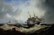 Репродукция картины "shipping off gibraltar in heavy seas" художника "кармайкл джон уилсон"