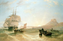 Репродукция картины "squadron of frigates and fishing vessels in a choppy sea off holy island" художника "кармайкл джон уилсон"