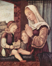 Репродукция картины "virgin mary and john the baptist, praying to the child christ" художника "карпаччо витторе"