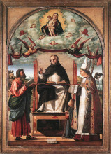 Копия картины "st. thomas in glory between st. mark and st. louis of toulouse" художника "карпаччо витторе"