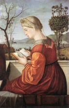 Репродукция картины "the virgin reading" художника "карпаччо витторе"