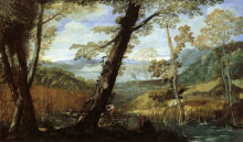 Картина "river landscape" художника "карраччи аннибале"