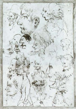 Репродукция картины "sheet of caricatures" художника "карраччи аннибале"