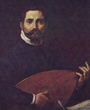 Картина "portrait of giovanni gabrieli with the lute" художника "карраччи аннибале"