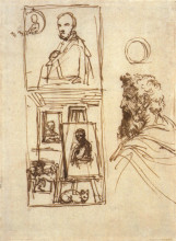 Картина "preparatory drawing for self-portrait on an easel in a workshop" художника "карраччи аннибале"