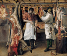 Копия картины "the butcher`s shop" художника "карраччи аннибале"