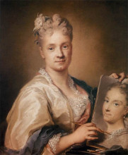 Картина "self-portrait holding a portrait of her sister" художника "каррьера розальба"
